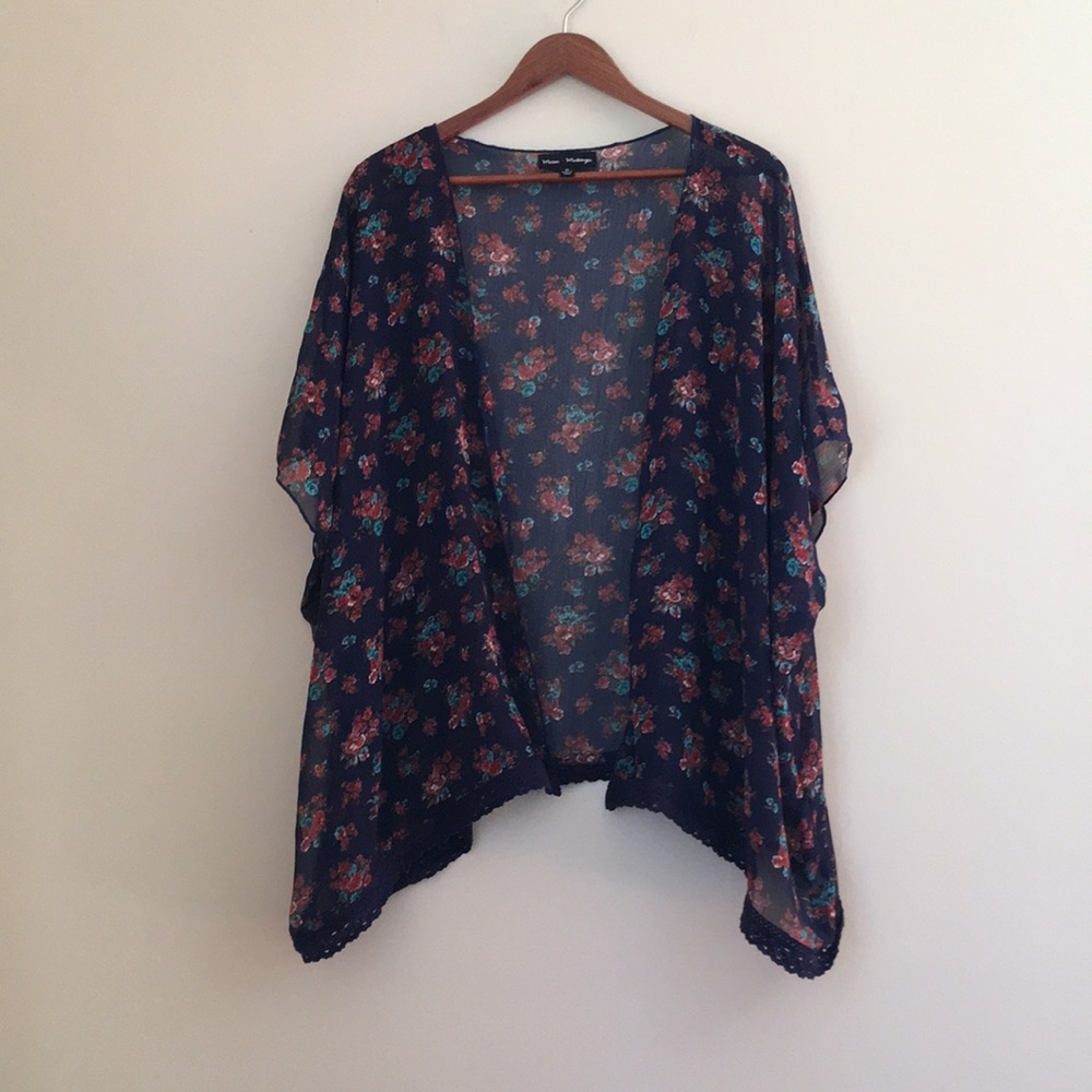 Mason + McKenzie Women’s Blue Floral Sheer Kimono Size Small